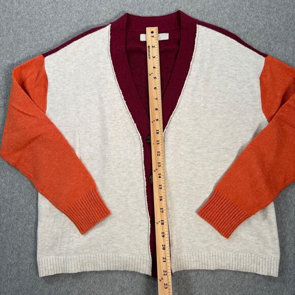 LOFT Colorblock Knit Cardigan Sweater Women's X-Small Button Front Burgundy - Picture 6 of 9